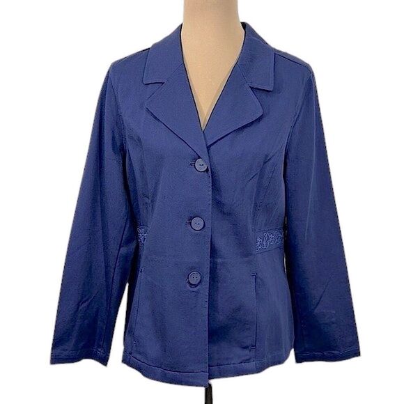 Denim & Co Peplum Blazer Size Medium Blue Stretch NWOT - Picture 1 of 14
